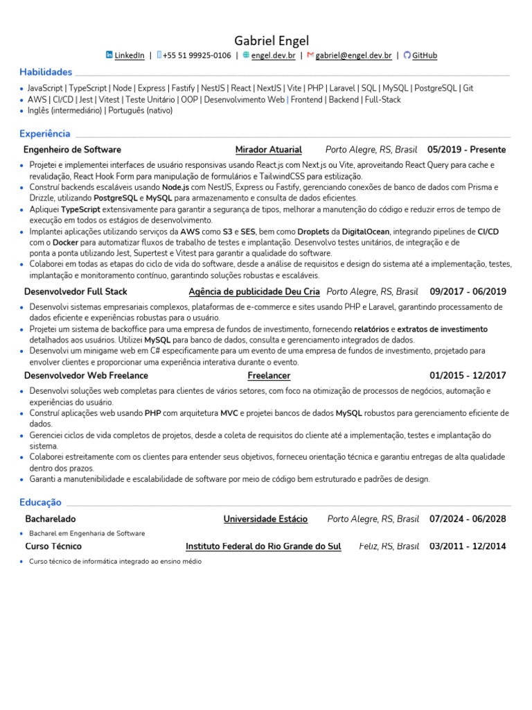 Perfil de Engenheiro de Software Full Stack | PDF | Bancos de dados ...