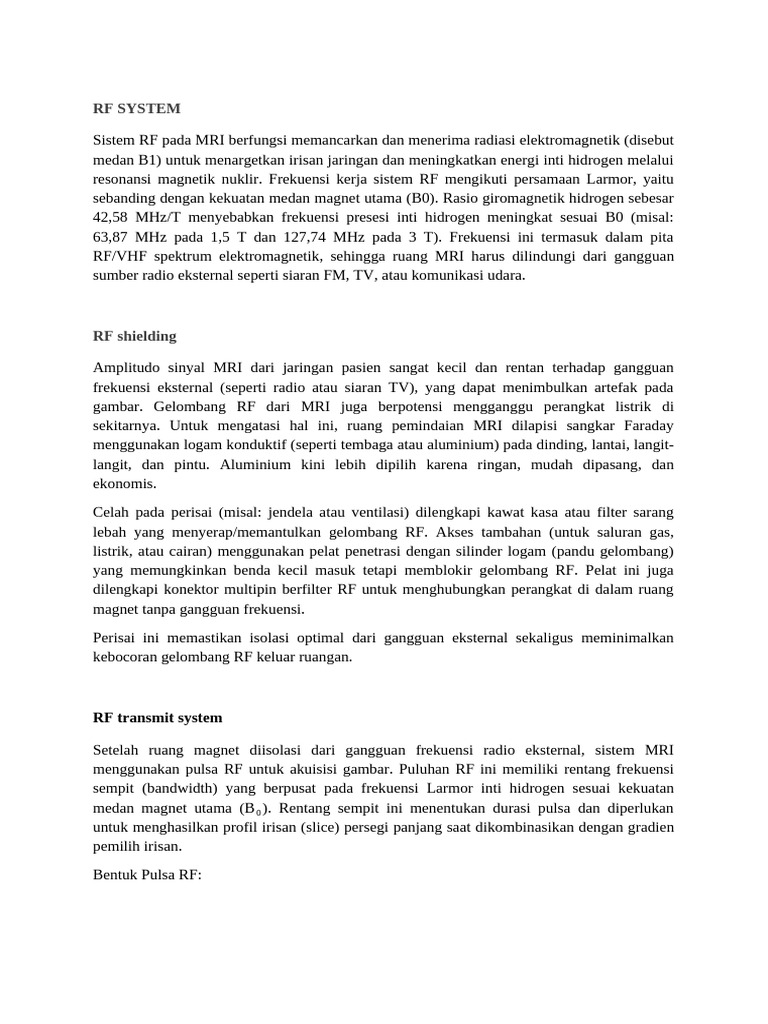 Sistem RF dalam MRI: Desain dan Fungsi | PDF