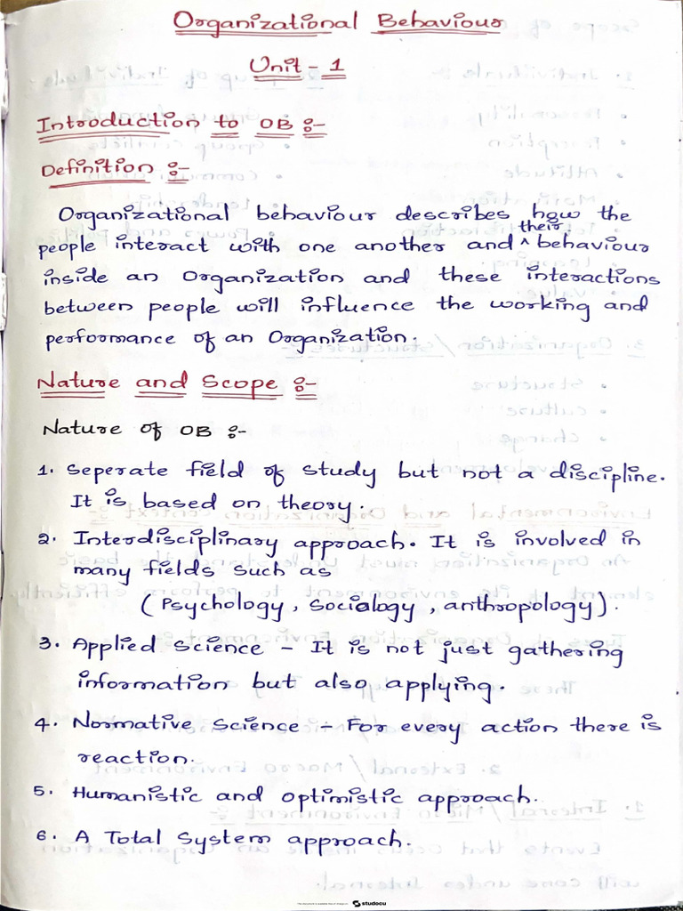 JNTUH Organizational Behaviour Notes | PDF