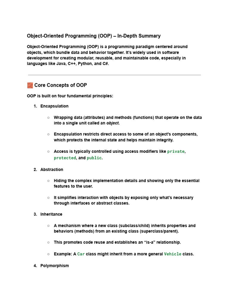 OOP Principles and Benefits Summary | PDF | Object Oriented Programming ...