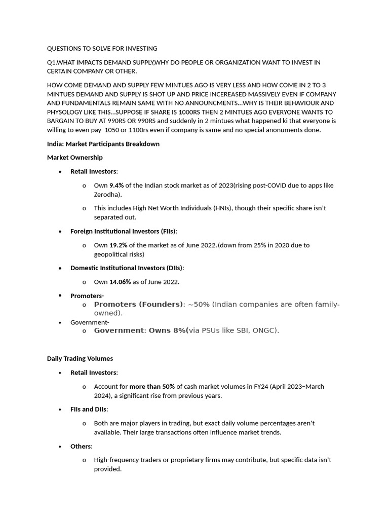 Questions To Solve For Investing | PDF | Investing | Stock Market