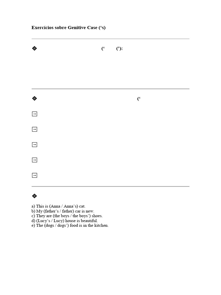Genitive Case Exercises Worksheet | PDF