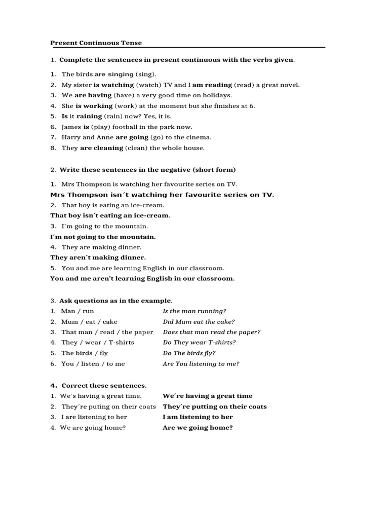Present Continuous Tense EXERCISE | PDF