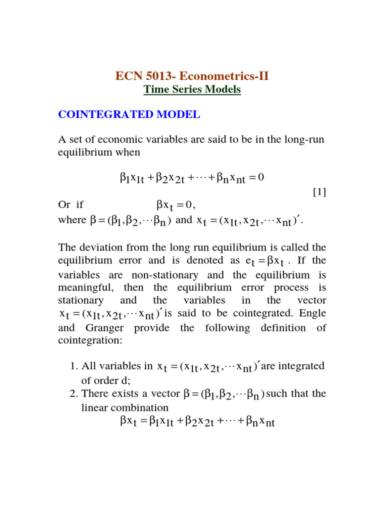 Cointegration and Error Correction Models | PDF | Errors And Residuals ...