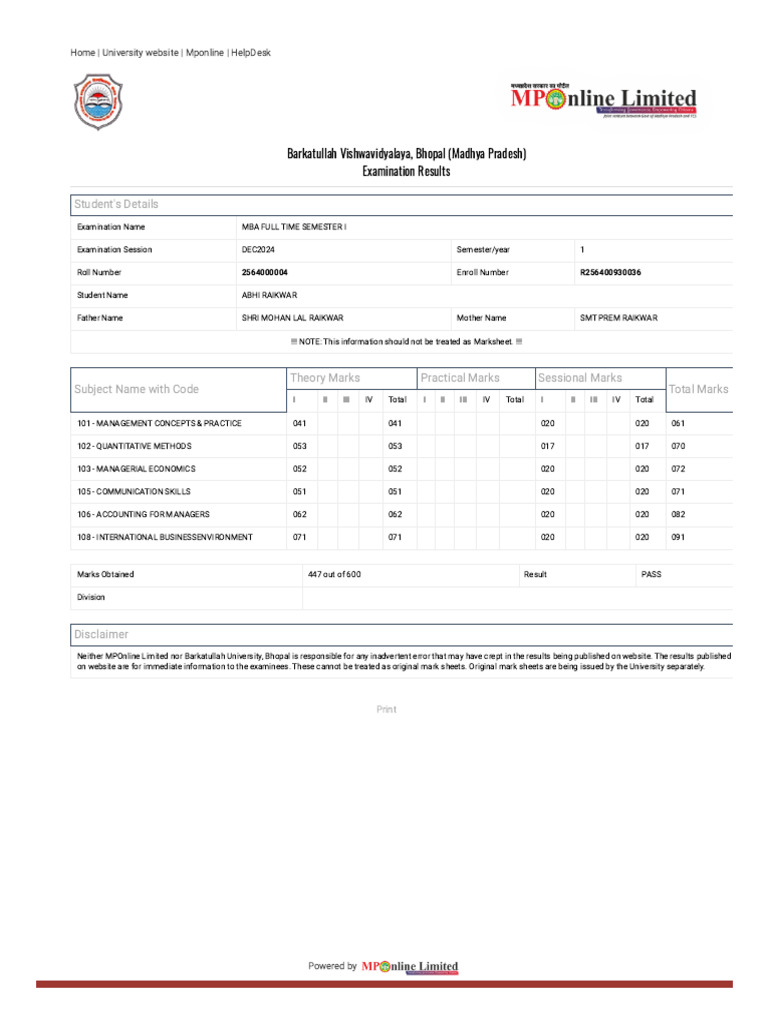 Barkatullah University, Bhopal | PDF