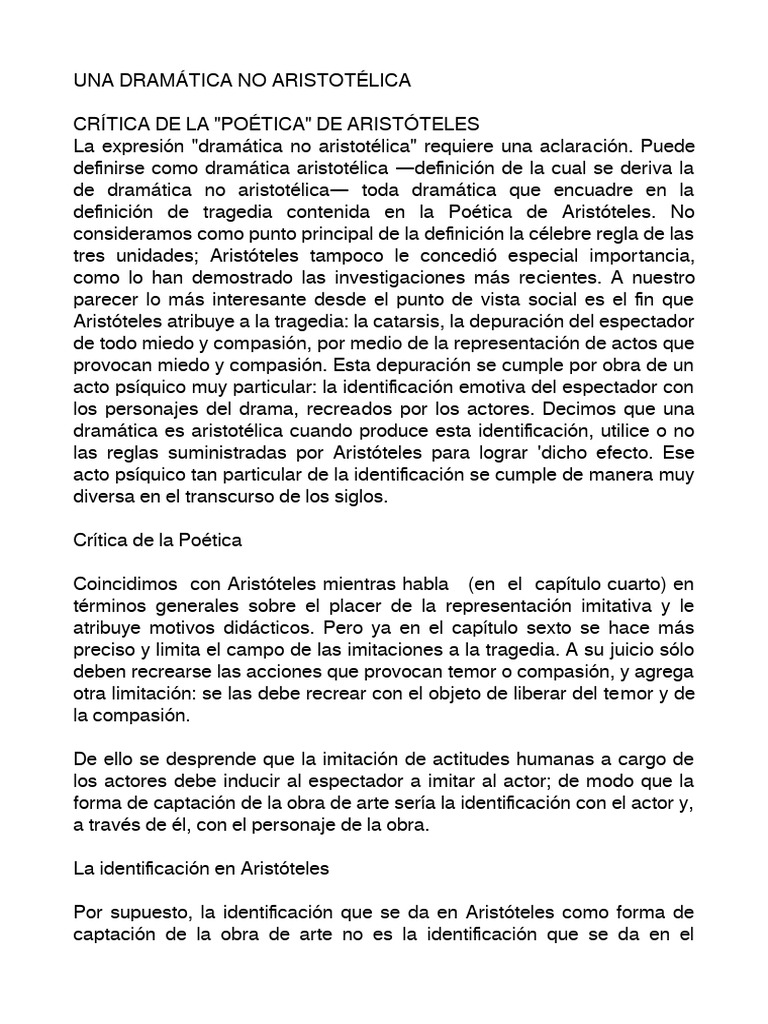Crítica a la Dramática No Aristotélica | PDF | Teatro | Poética ...