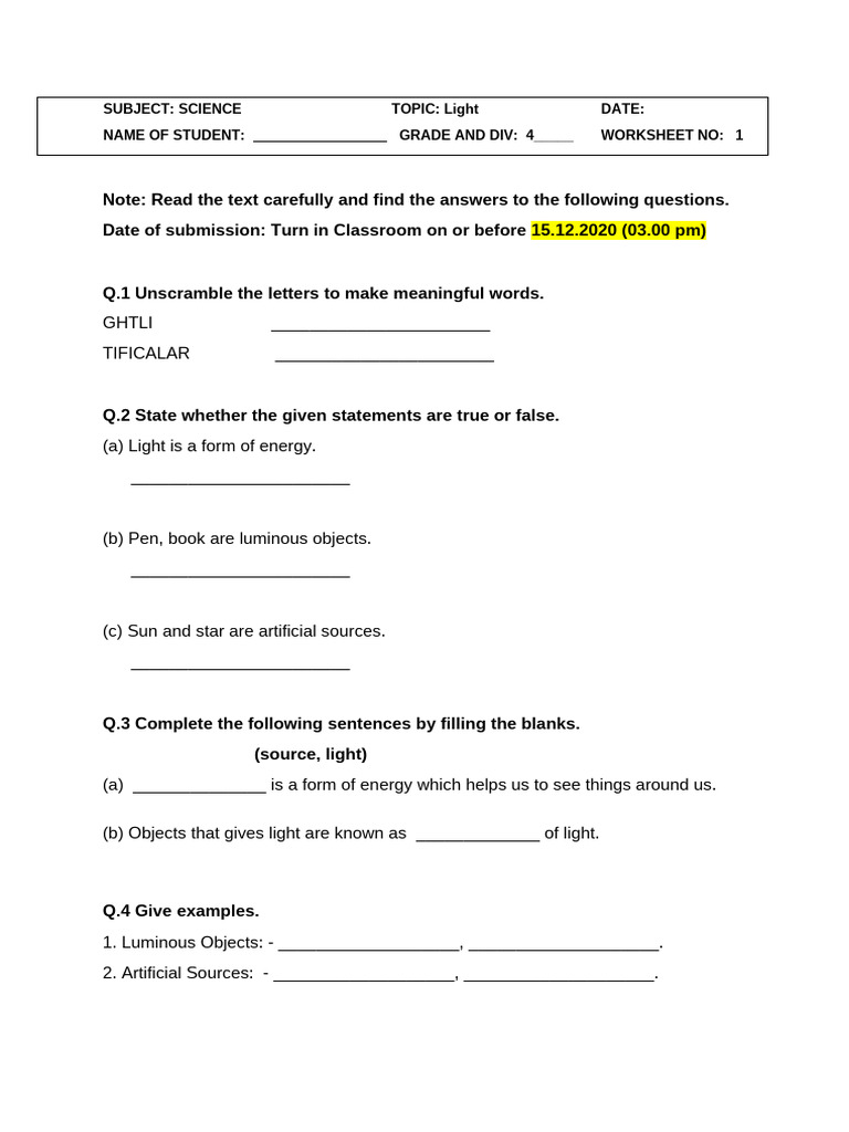 Light - Practice Assignment. | PDF