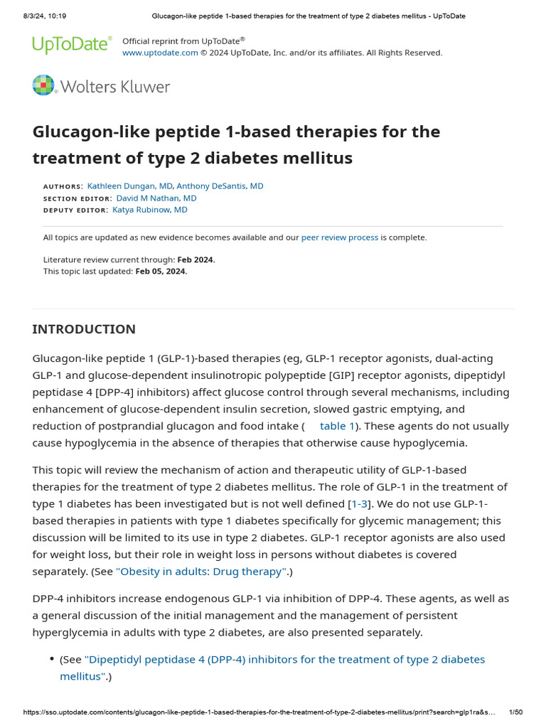 Glucagon-like Peptide 1-Based Therapies for the Treatment of Type 2 ...