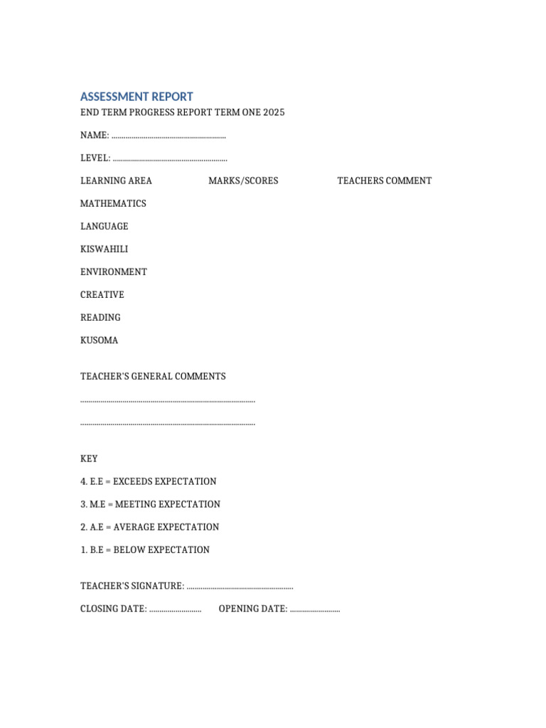 Term One 2025 Student Assessment Report | PDF