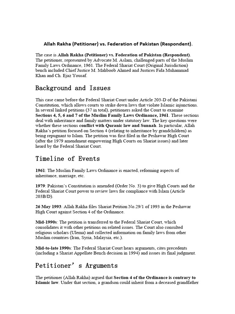 Allah Rakha v. Pakistan: Inheritance Ruling | PDF | Sharia | Ulama