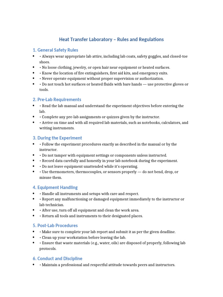 Heat Transfer Lab Safety Guidelines | PDF