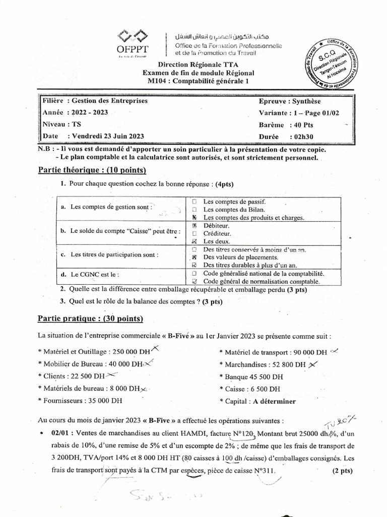 Efm 2023 Comp | PDF | Comptabilité | Services financiers