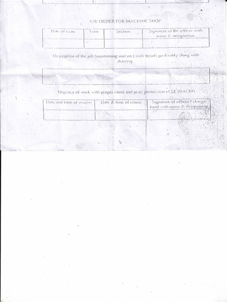 Job Order For Machine Shop | PDF