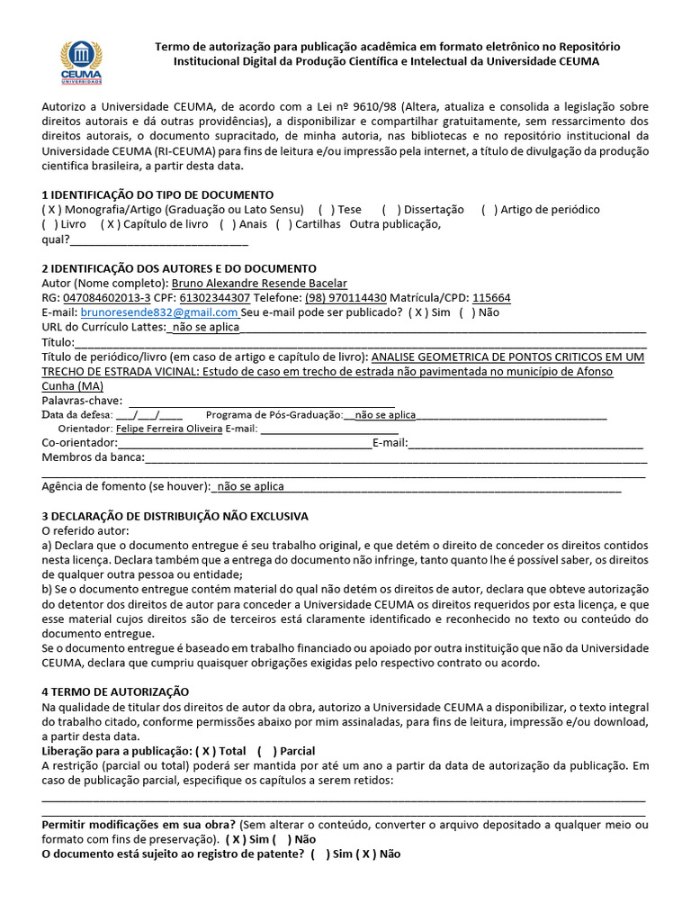 Autorização para Publicação no RI-CEUMA | PDF | Direitos Autorais