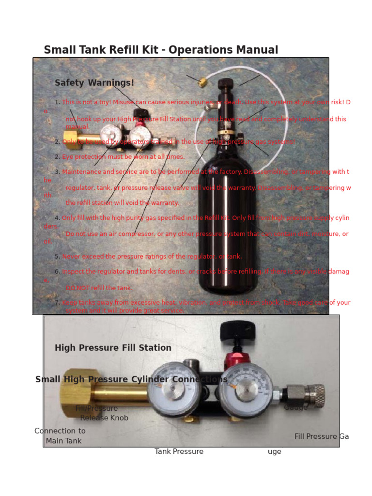 Small Tank Refill Kit Manual | PDF | Gases | Transparent Materials