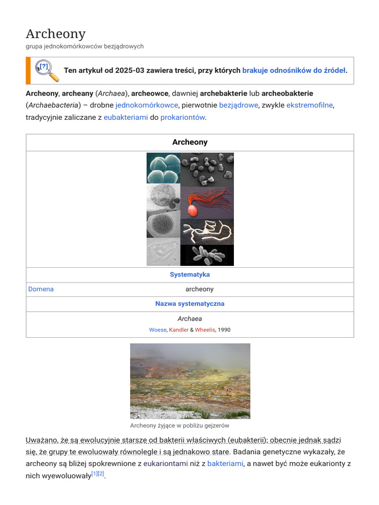 Archeony - Wikipedia, Wolna Encyklopedia | PDF