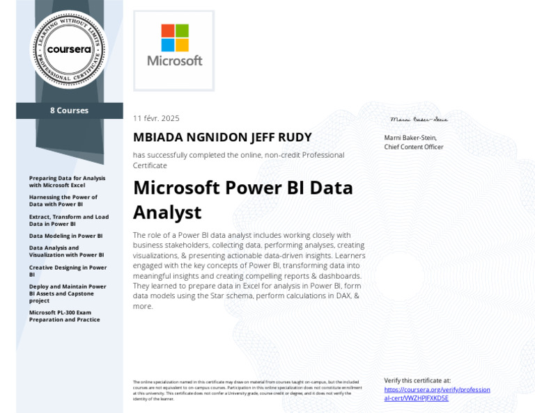 Microsoft Power BI Data Analyst: Mbiada Ngnidon Jeff Rudy | PDF