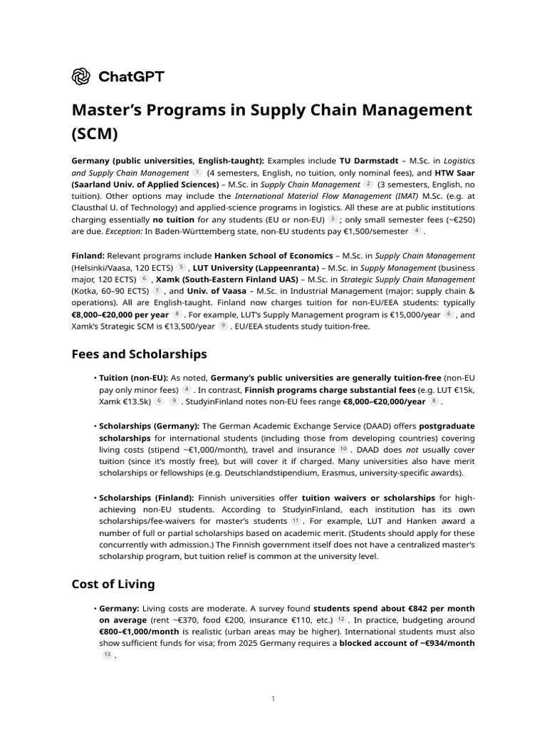 Master's in Supply Chain Management Options | PDF | Cost Of Living ...