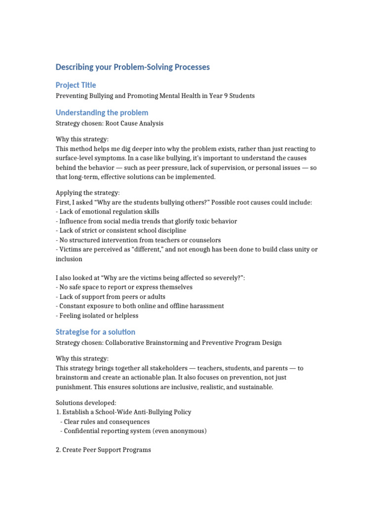 Bullying Prevention Strategies for Year 9 | PDF | Bullying | Mental Health