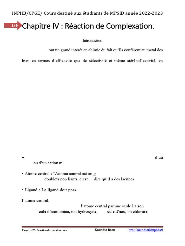 Réaction de Complexation en Chimie PDF Chimie Ligand (chimie) — free download