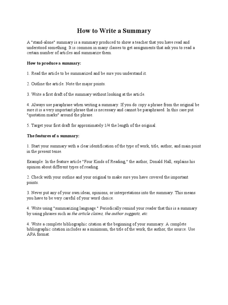 How To Write A Summary-EnL 25  PDF  Narrative  Citation