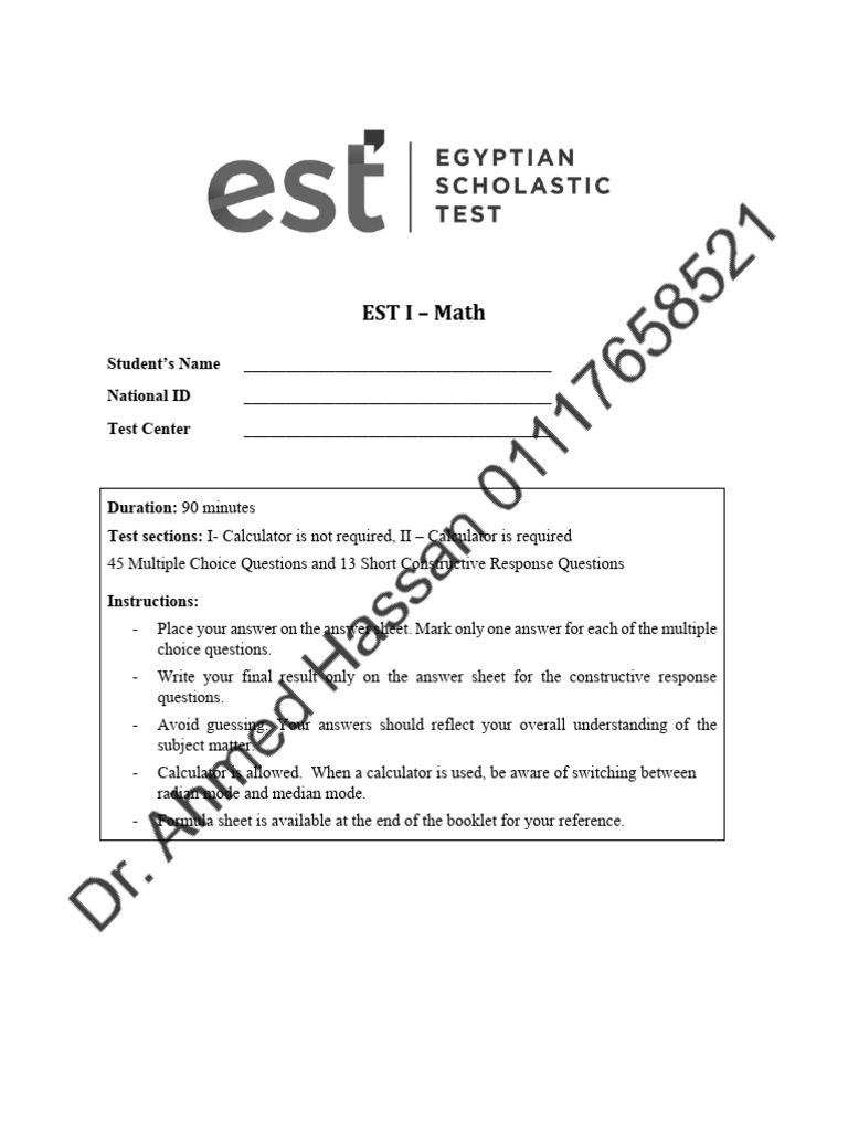 All - EST 1 Maths Explanation DR - Ahmed Hassan | PDF | Function ...