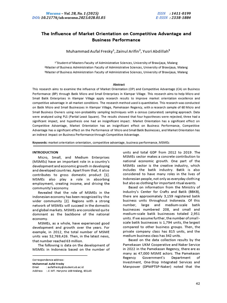 Indicators Competitive Advantage and Business Performance | PDF ...