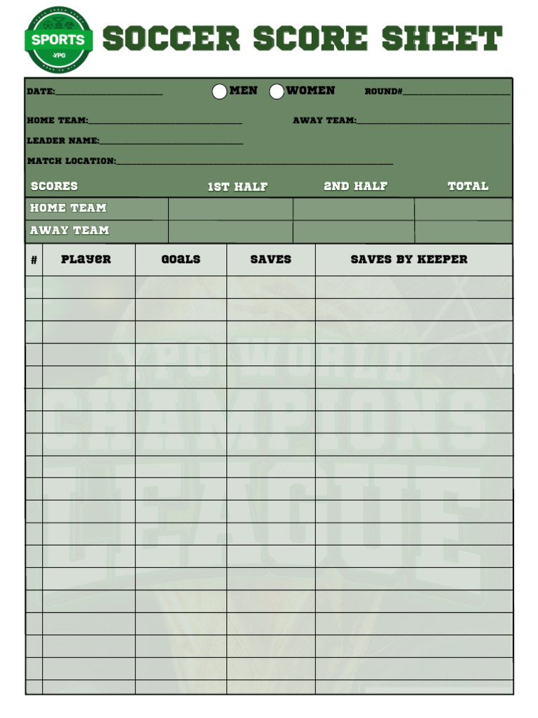 Soccer Match Score Sheet Template | PDF