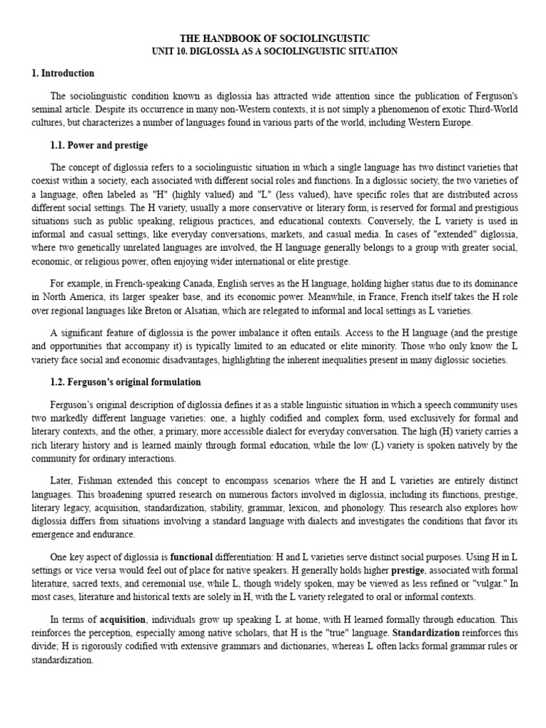 Unit 10. Diglossia As A Sociolinguistic Situation | PDF | Dialectology ...