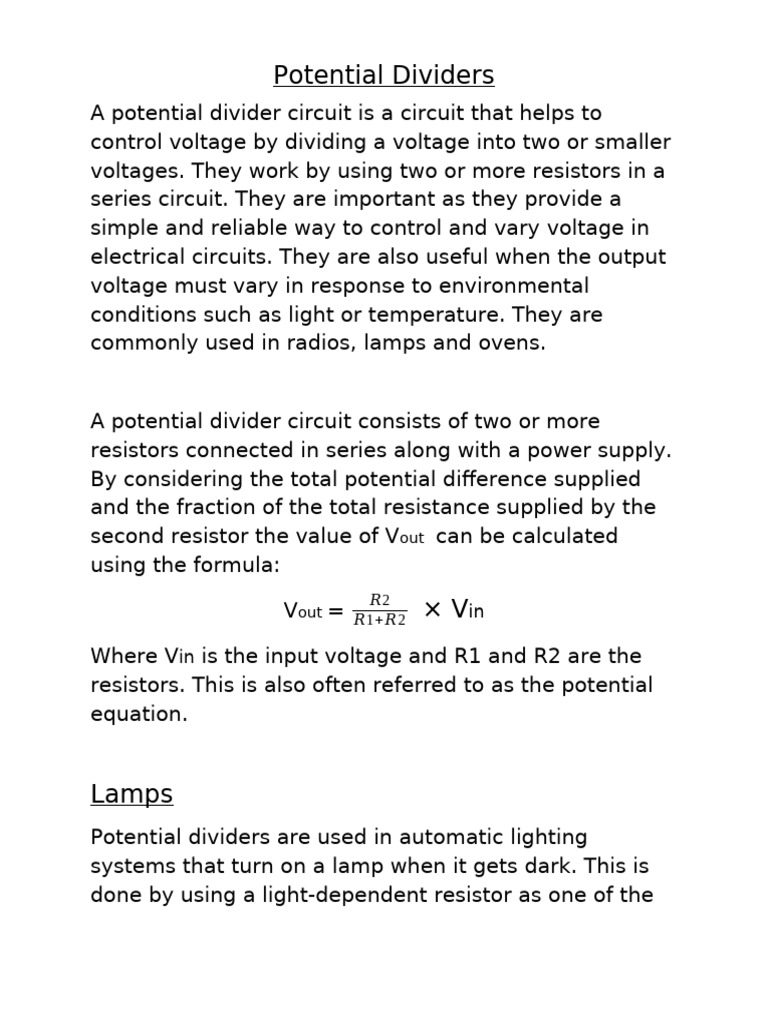 Understanding Potential Divider Circuits | PDF