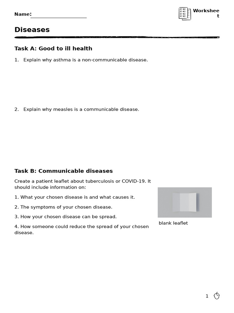 Communicable vs Non-Communicable Diseases Worksheet | PDF