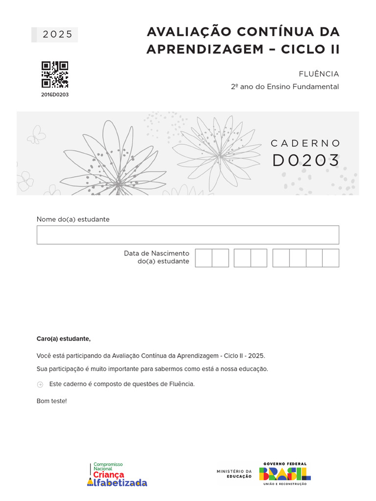 Avaliação de Fluência Leitora 2º Ano 2025 | PDF | Cognição | Aprendizado