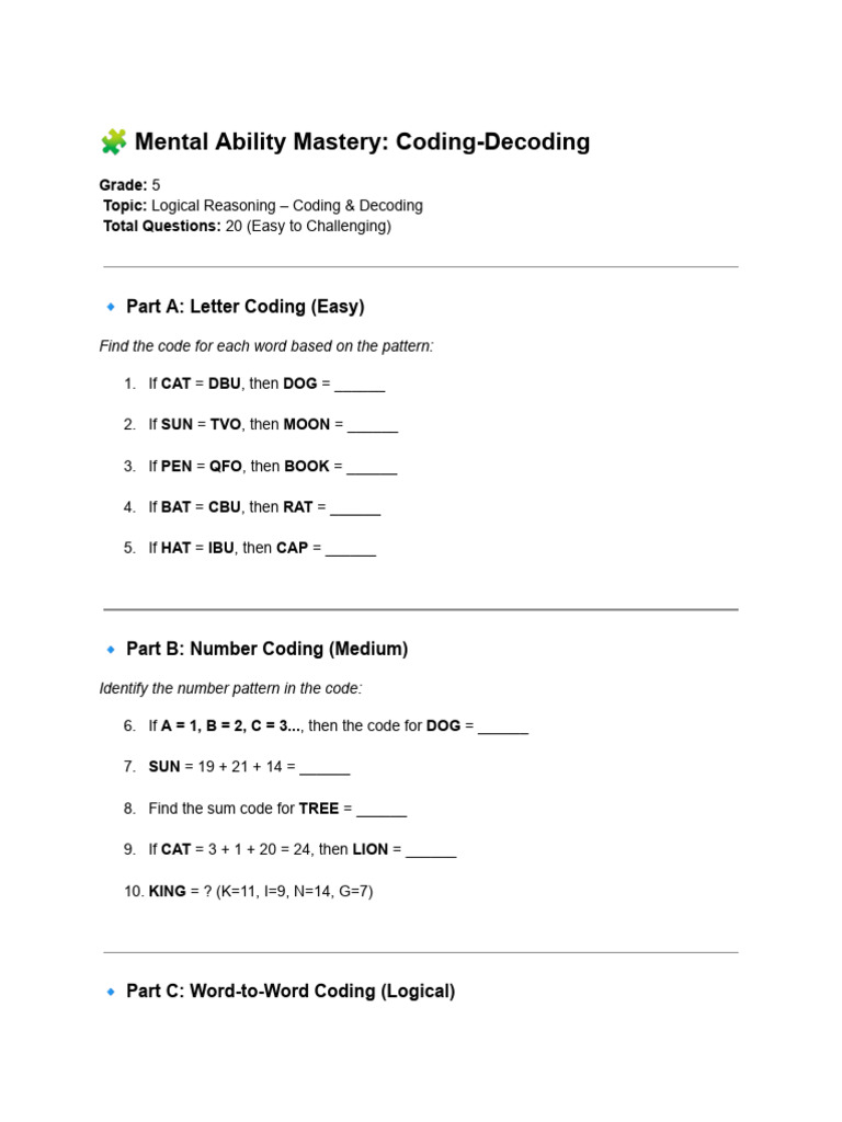 Coding-Decoding Mastery for Grade 5 | PDF
