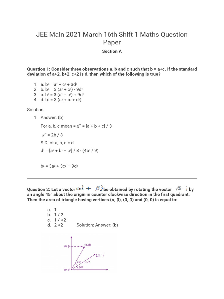 JEE Main 2021 Maths Question Paper Analysis | PDF | Trigonometric ...