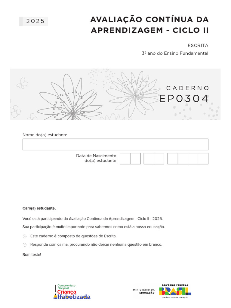 Avaliação Escrita CAED 2025 - 3º Ano | PDF