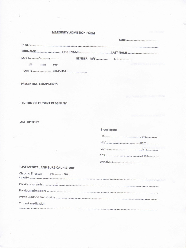 Maternity Admission Form Original | PDF