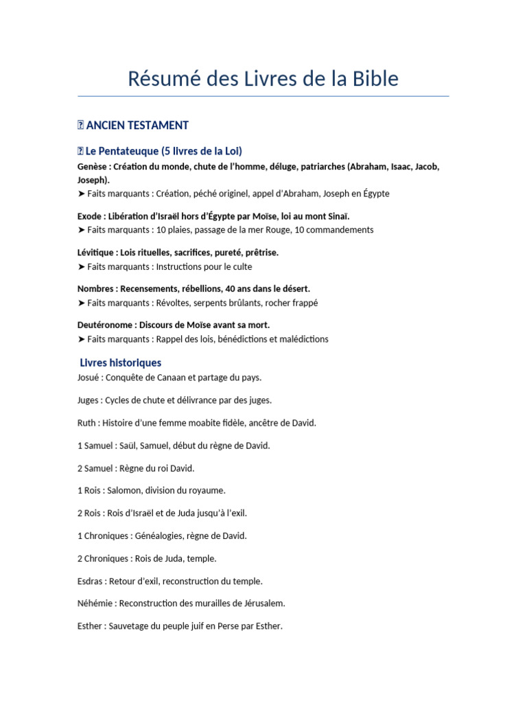 Résumé des Livres de la Bible | PDF | Jésus | Livres des Rois