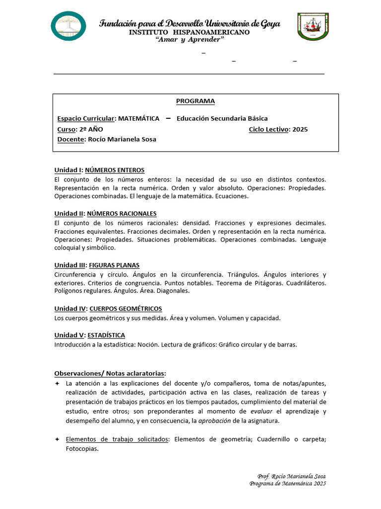 Programa de Matemática 2025 - 2º Año | PDF | Geometría | Ángulo