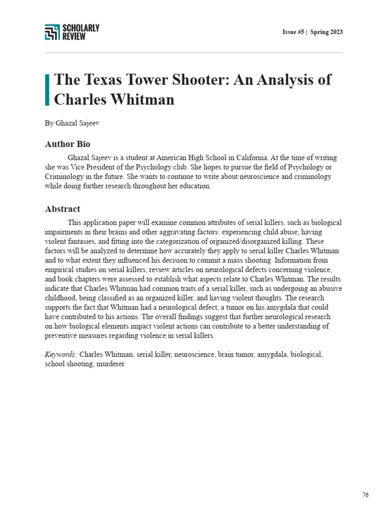 The Texas Tower Shooter An Analysis of Charles Whitman | PDF | Serial ...
