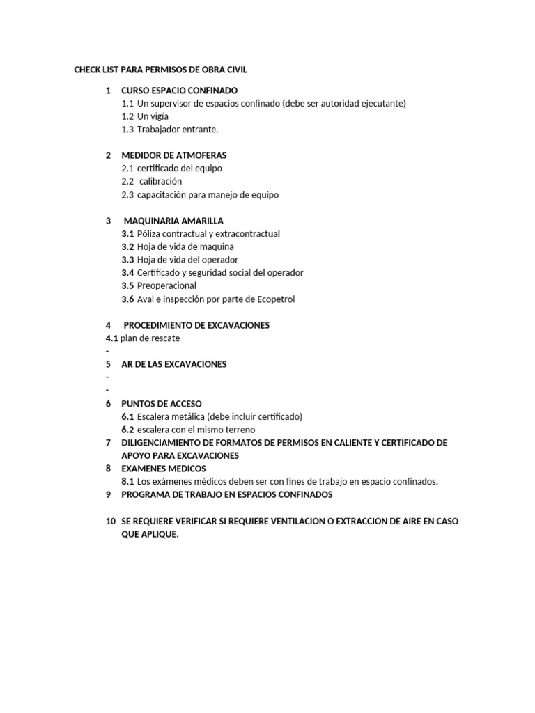 Checklist para Permisos de Obra Civil | PDF