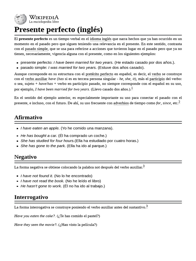 Uso del presente perfecto en inglés | PDF | Verbo | Morfología Lingüística