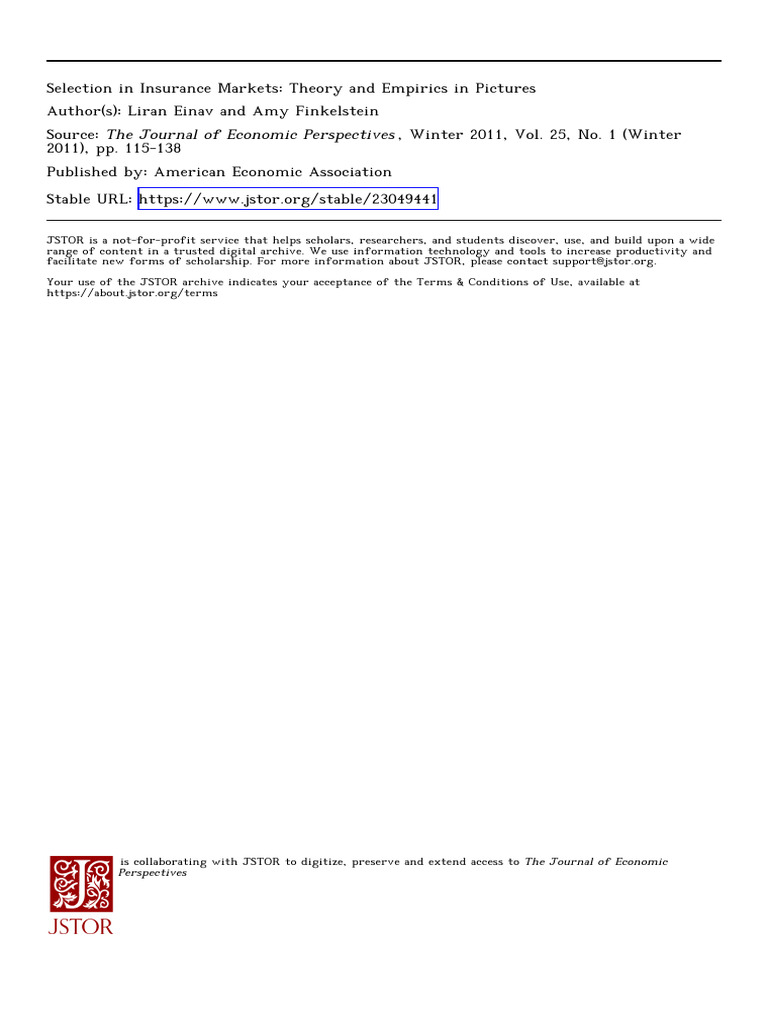 Week 5 - Selection in Insurance Markets - Theory and Empirics in ...