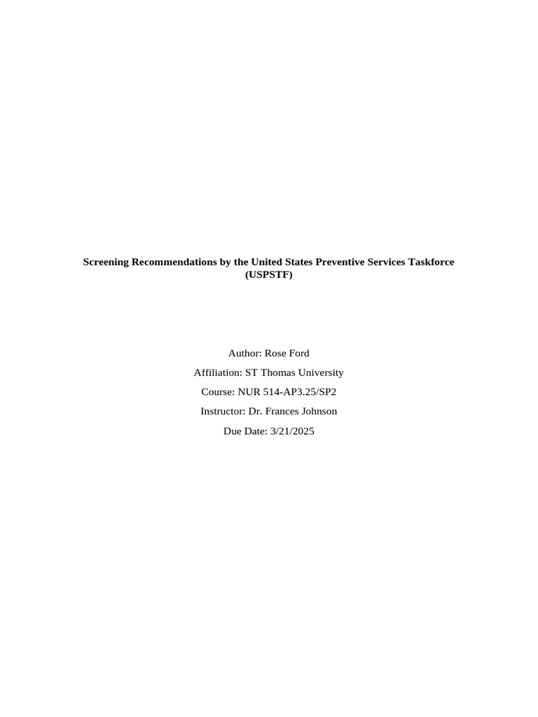 USPSTF Screening Guidelines Overview | PDF | Screening (Medicine ...
