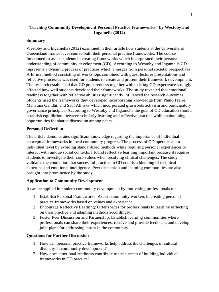 Teaching Community Development Personal Practice Frameworks | PDF ...