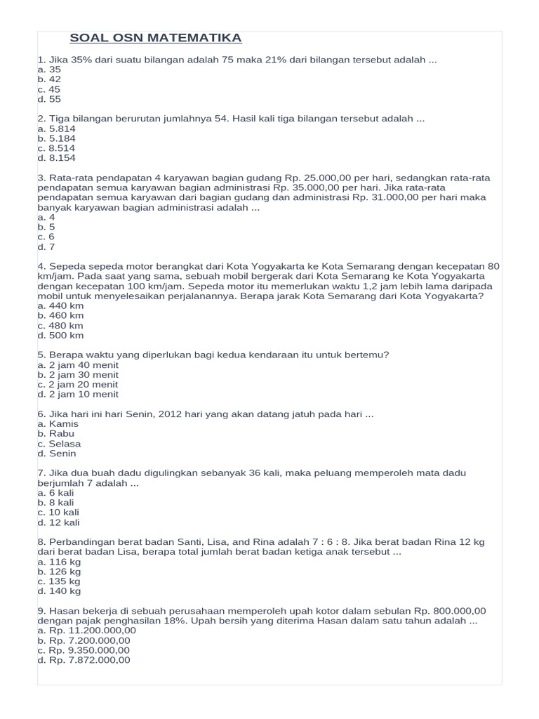 Soal OSN Matematika dan Penyelesaiannya | PDF