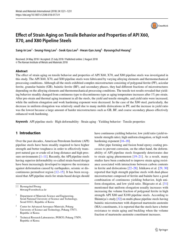 Efect of Strain Aging On Tensile Behavior and Properties of API X60 ...