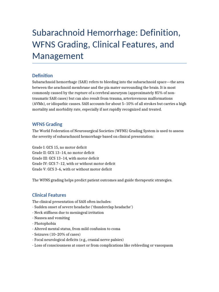WFNS Grading in Subarachnoid Hemorrhage | PDF | Diseases And Disorders ...