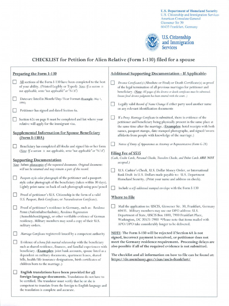 I-130 Petition Checklist | PDF