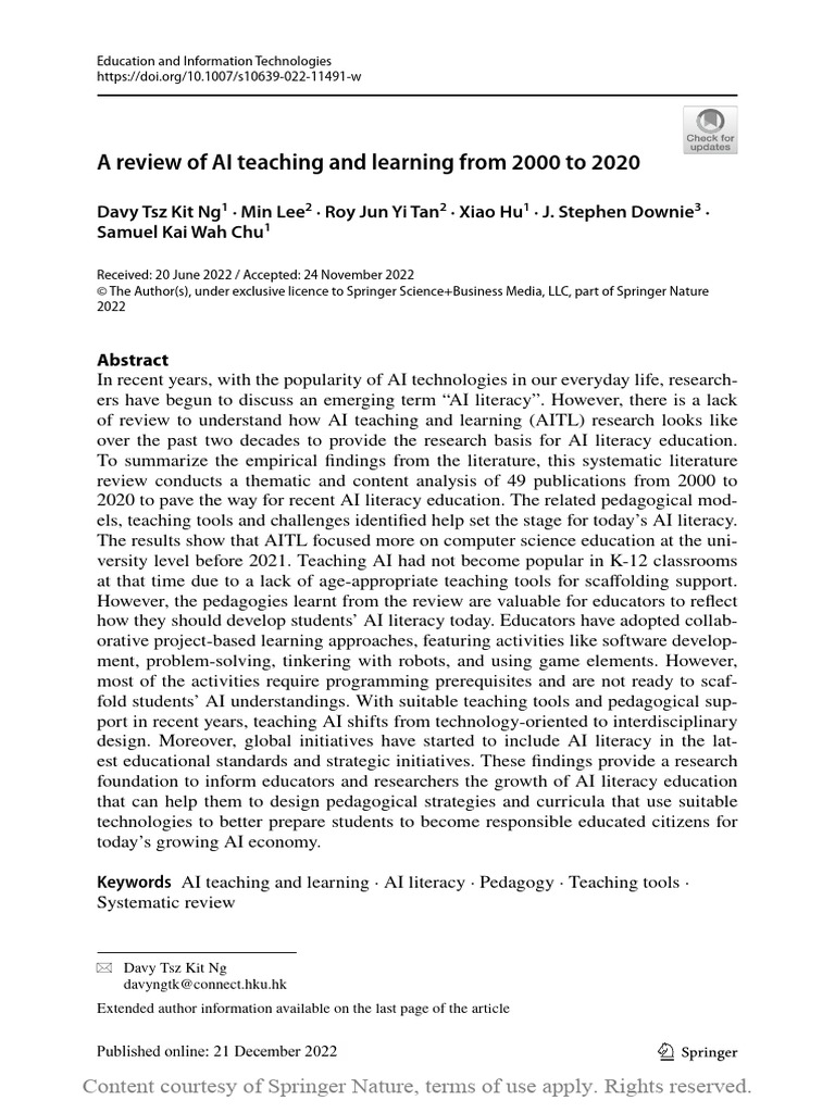 AI Teaching and Learning Review 2000-2020 | PDF | Artificial ...