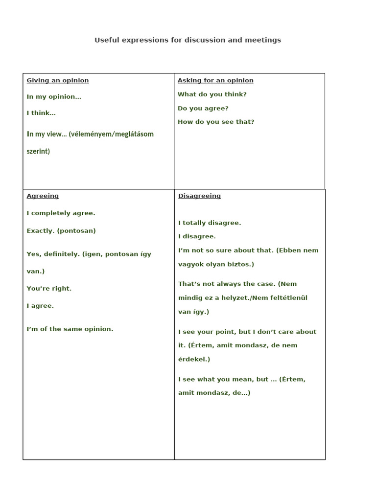 Useful Expressions For Discussions | PDF